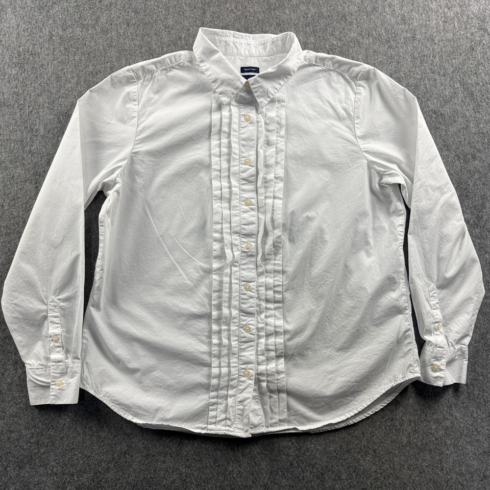 Gap Womens Perfect Shirt Pleated Tuxedo Bib Blouse L New Off White Cotton Preppy